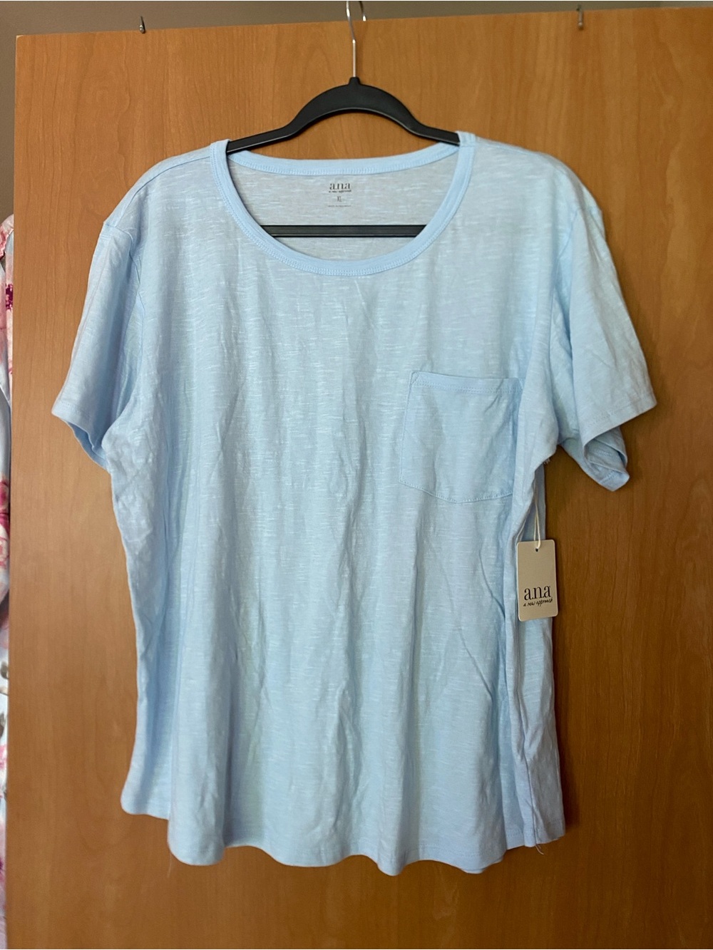 a.n.a Light Blue Short Sleeve Pocket Tee - Casual Crewneck